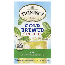 Twinings, Kold Bred Iced Tea, Uunsaltet Smagt Grøn Te, Mint, 20 Teesække, 1,41 oz (40 g)