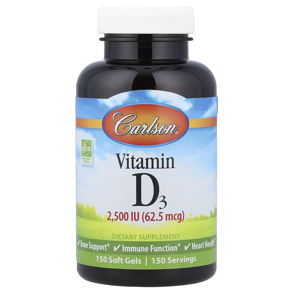 Carlson , Vitamin D3, 62.5 Mcg (2,500 Iu), 150 Soft Gels