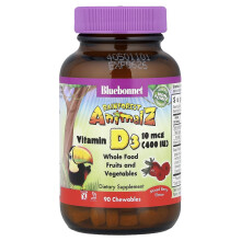 Bluebonnet Nutrition, Regenwald-Tiere, Vitamin D3, Gemischte Beere, 400 IU, 90 Kautablets