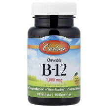 Carlson, Tabletki Przeczyszczające B-12, Naturalny Cytrynowy, 1 000 mcg, 90 Tabletek