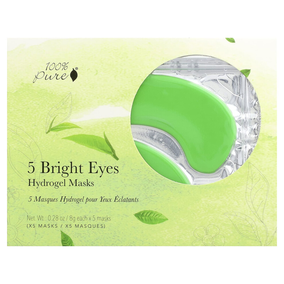 100% Pure Green Bright Eyes, Hydrogel Eye Masks, 5 Masks, 0.28 Oz (8 G) Each