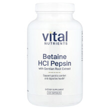 Vital Nutrients, Betain HCl, Pepsin, Gentian Rod Ekstrakt, 225 Kapsler