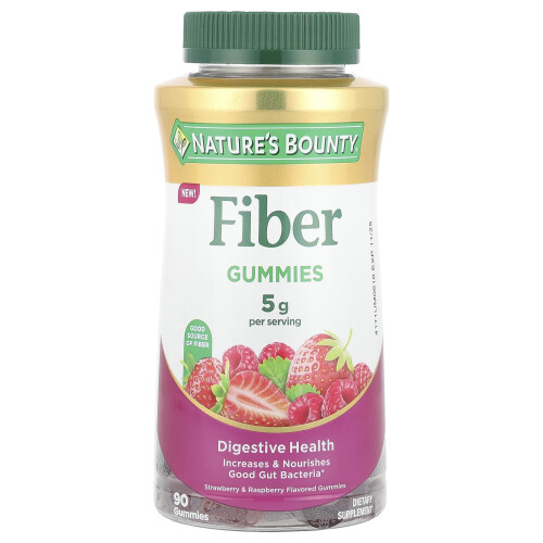 Nature's Bounty, Fiber Gummies, Strawberry & Raspberry, 90 Gummies