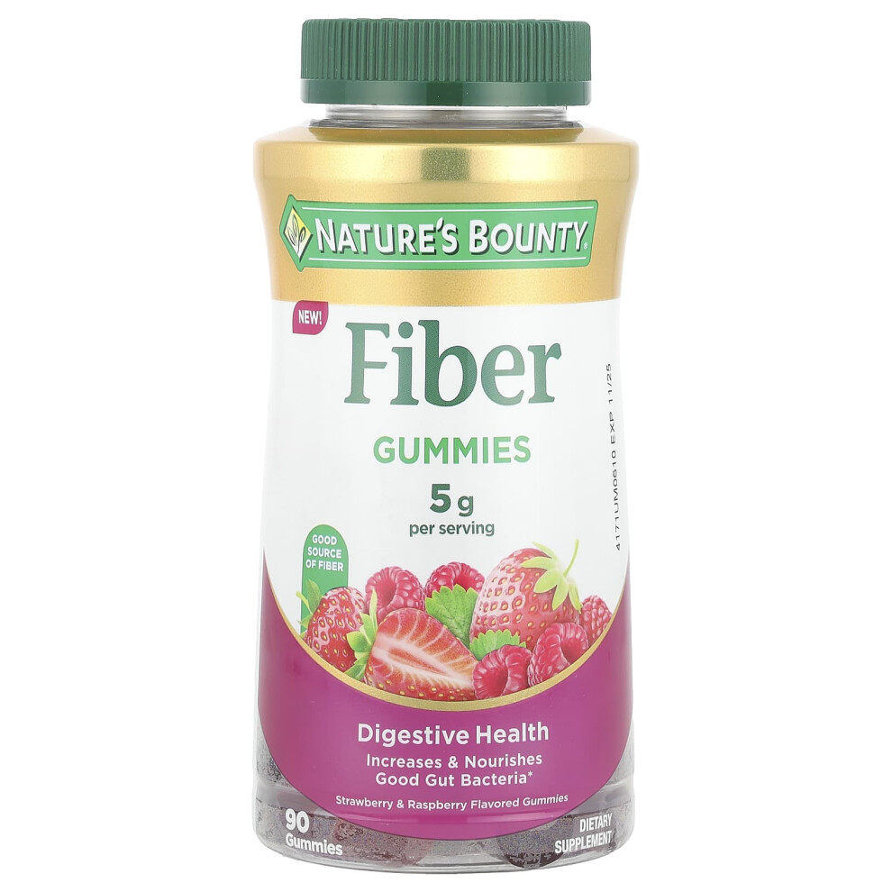 Nature's Bounty , Fiber Gummies, Strawberry & Raspberry, 90 Gummies