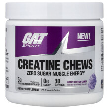 GAT, Sport, Creatină Chewing, Grape Cotton Candy, 120 Tablete Chewing