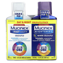 Mucinex, Day & Night Cold & Flu Pack, Maximum Strength, For Ages 12+, 2 Bottles, 6 fl oz (180 ml) Varje