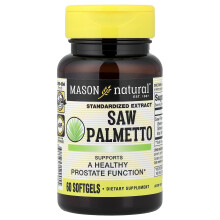 Mason Natural, Saw Palmetto, Standardizovaný Extrakt, 60 Měkčených kapsulí (160 mg na kapsulu)