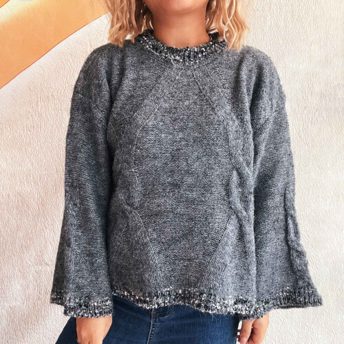 Women's Dark Grey Long Sleeve Round Neck Pullover 1
