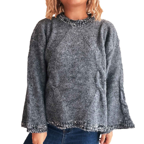 Women's Dark Grey Long Sleeve Round Neck Pullover 2