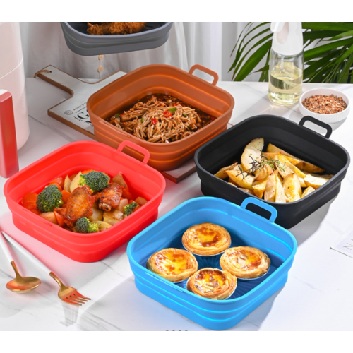 Collapsible Square Air Fryer Silicone Pot Black 1