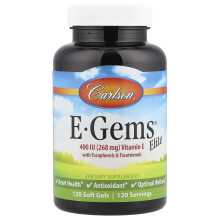 Carlson, E-Gems Elite, Vitamin E med Tocopheroler & Tocotrienoler, 120 Bløde Gel