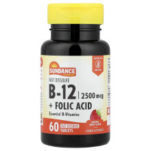 Sundance Vitamins, Fast Dissolve B-12 + Folic Acid, Natural Berry, 60 Fast Dissolve Tablets