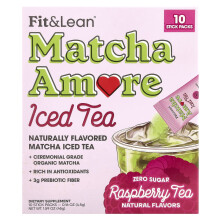 Fit & Lean, Matcha Amore Ijs thee, Frambozen thee, 10 Sticks, 0,16 oz (4,5 g) Elk