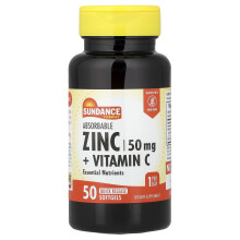 Sundance Vitamiinit, Imeytävä Sinkki + Vitamiini C, 50 Nopeasti vapautuva pehmeä kapseli
