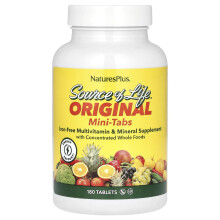NaturesPlus, Lebensquelle, Original Mini-Tabs, Multivitamin- und Mineral-Supplement mit konzentrierten ganzen Lebensmitteln, ohne Eisen, 180 Tabletten
