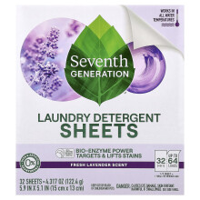Seventh Generation, Detersivo per Lavatrice in Fogli, Lavanda Fresca, 32 Fogli, 4,317 oz (122,4 g)