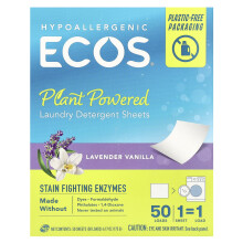 Earth Friendly Products, ECOS, Detersivo per Lavatrice a Potenza Vegetale, Foglie, Lavanda Vaniglia, 50 Foglie