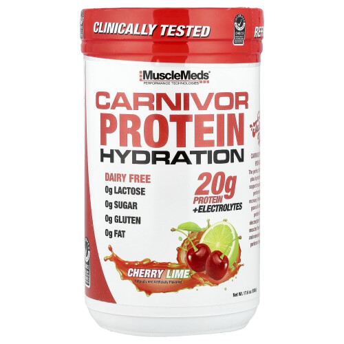 MuscleMeds, Carnivor Protein Hydration, Cherry Lime, 17.6 oz (500 g)