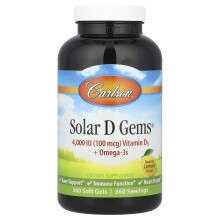 Carlson, Solar D Gems , Vitamin D3 + Omega-3s, Natural Lemon , 360 Soft Gels