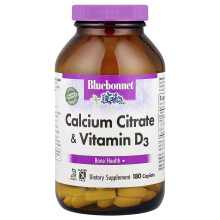 Bluebonnet Nutrition, Wapń cytrynowy i witamina D3, 180 Caplets