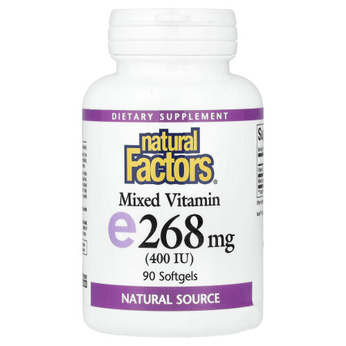 Natural Factors, Sekoitetty Vitamiini E, 268 mg (400 IU), 90 Pehmolevyjä