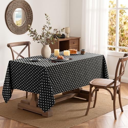 Svart rektangulär duk i linne, vattentät, 132 x 182 cm 2