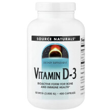 Source Naturals, Vitamin D-3, 50 mcg (2,000 IU), 400 Kapsler