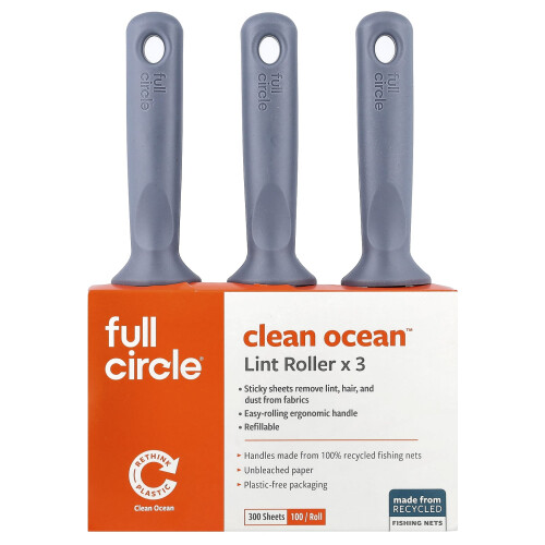 Full Circle, Clean Ocean Lint Roller, 3 Ρόλλοι, 100 Φύλλα Κάθε