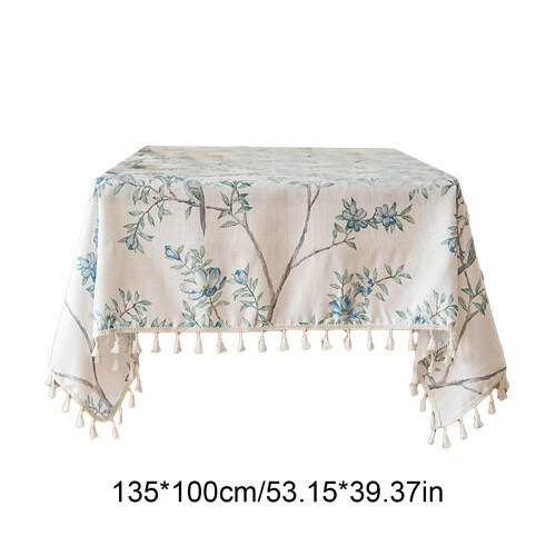 Floral & Birds Tassel Tablecloth, Polyester, 135x100cm 2