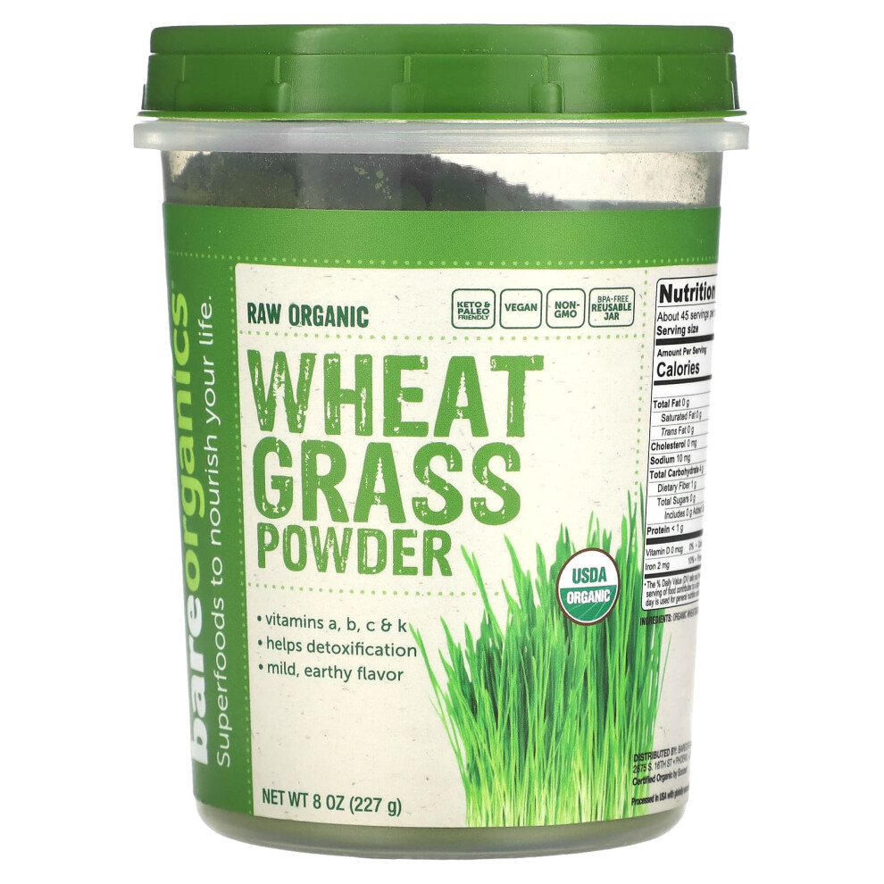 Bareorganics , Raw Organic Wheatgrass Powder, 8 Oz (227 G)