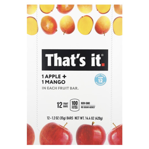That's It, Que é Isso, Barras de Frutas, Maçã + Mangas, 12 Barras, 1,2 oz (35 g) Cada