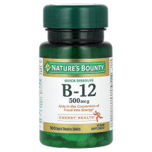 Nature's Bounty, Witamina B-12, Naturalny czereśnia, 500 mcg, 100 szybko rozpuszczalnych tabletek