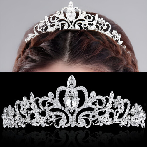 Tiara de cristal rosa com pentes para mulheres 2