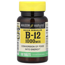 Mason Natural, Mason Természetes, Gyors Feloldódás, Vitamin B-12, 1 000 mcg, 100 Tabletta