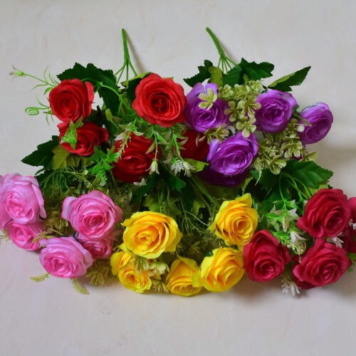 2 Artificial Rose Bouquets – Multicolor Faux Flowers for 1