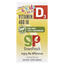 GreenPeach, Vitamina D3, 400 IU, 0.34 fl oz (10 ml) para Infantes, Niños y Adultos