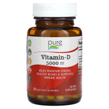 Pure Essence, Vitamina D, 5,000 IU, 30 Vegi-Capsule