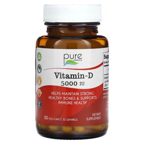 Pure Essence, Vitamiini D, 5 000 IU, 30 Kasvikapselia