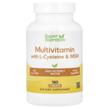 Super Nutrition, Multivitaminy z L-Cysteinem, MSM, Witamina A, i Biotyna, 180 Tabletek