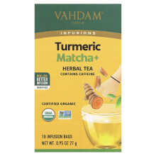 Vahdam Teas, Infusioner, Herbal Tea, Turmeric Matcha+, 18 Infusion Bags, 0,95 oz (27 g)