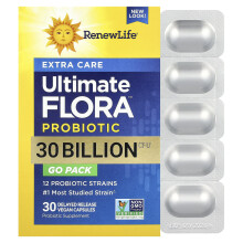 Renew Life, Ultimate Flora, Extra Care Go-Pack Probiotik, 30 miliard živých kultur, 30 vegetariánských kapslí