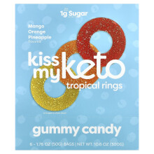 Kiss My Keto, Gummibærkødboller, Tropiske Ringe, Mango Orange Pineapple, 6 Pakker, 1,76 oz (50 g) Hver
