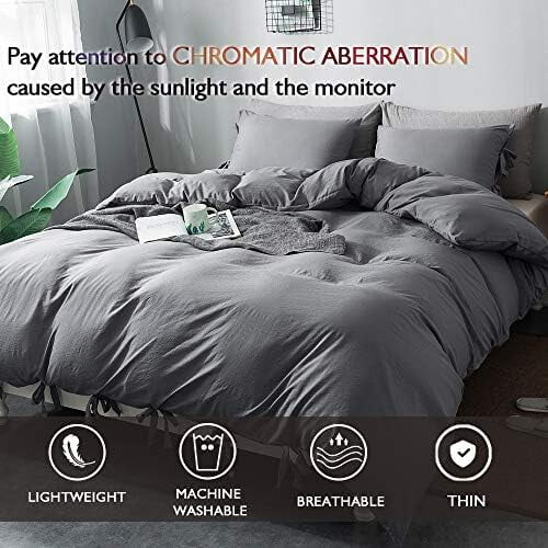 Set copripiumino matrimoniale grigio scuro, 3 pezzi in microfibra 1