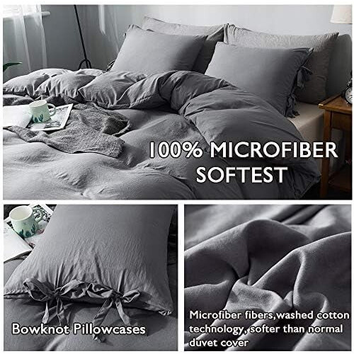 Set copripiumino matrimoniale grigio scuro, 3 pezzi in microfibra 2