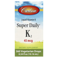 Carlson, Tekutá Vitamin K, Super Daily K2, 45 mcg, 0,34 fl oz (10,16 ml)