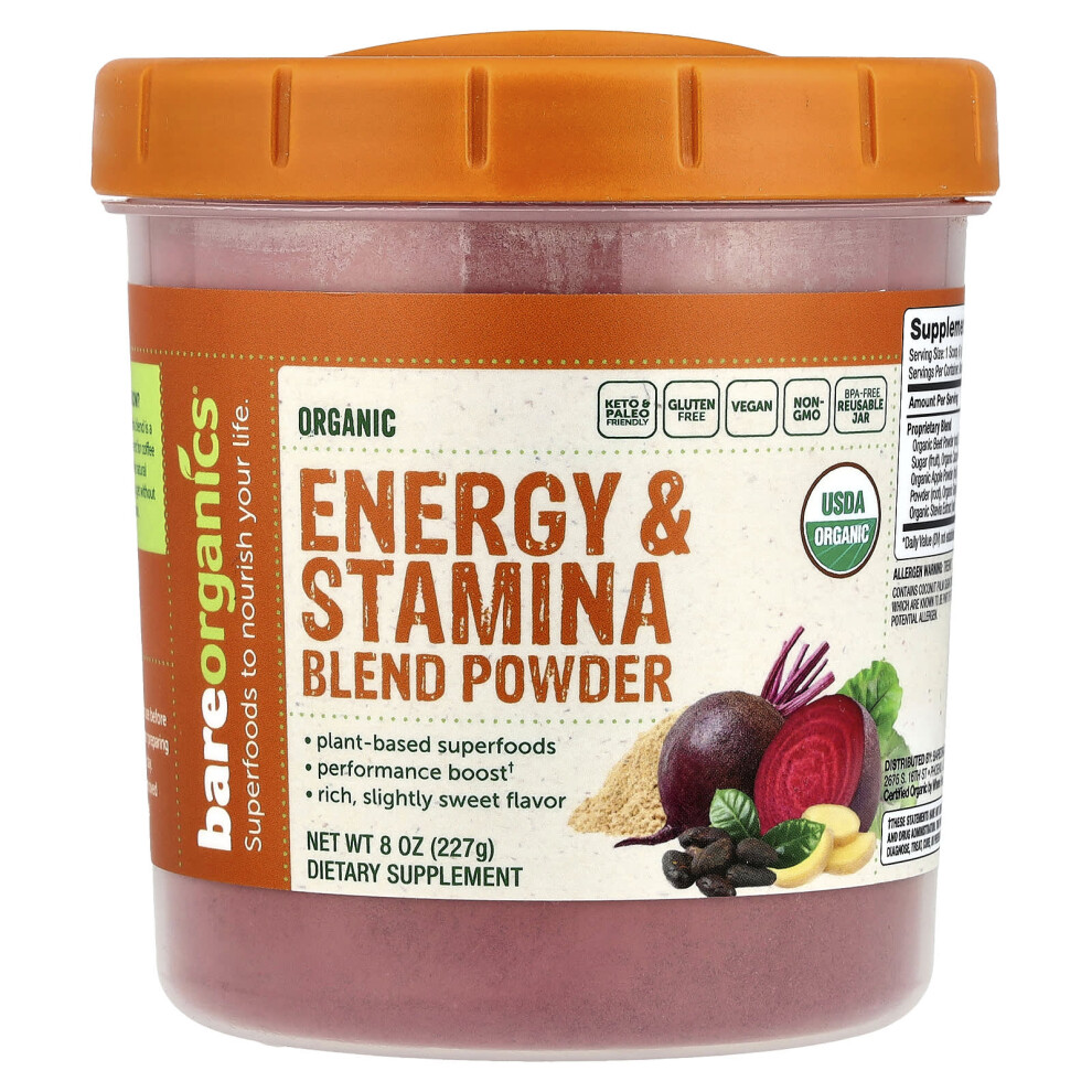Bareorganics , Organic Energy & Stamina Blend Powder, 8 Oz (227 G)