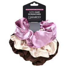 Giovanni, Satin Hår Skrunchies,  Extra Stort, Rosa, Beige, Mörkbrunt, 3 Skrunchies