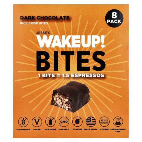 Jesse's WAKEUP!, Ρυζάκι Κρίπ Μπάιτς, Dark Chocolate, 8 Pack, 0.53 oz (15 g) Each