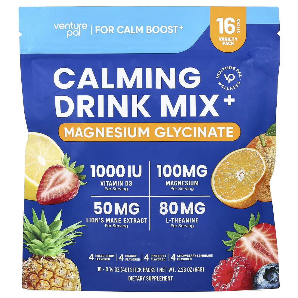 Venture Pal , Calming Drink Mix+, Magnesium Glycinate, Variety, 16 Stick Packs, 0.14 Oz (4 G) Each
