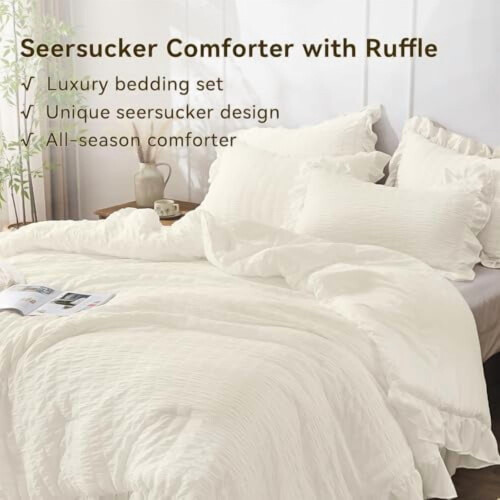 Ivory Twin Comforter Set Seersucker Microfiber 2 pcs 2